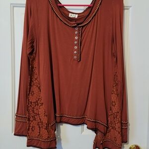 Women's Lace Trim Button-Up Top